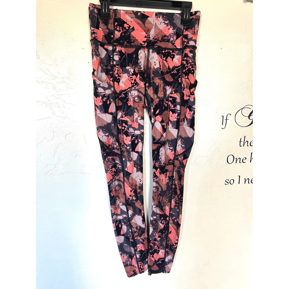 Lululemon Speed Up Tight 25 Coral Black Abstract Print Leggings Womens Size 4 - Picture 2 of 6